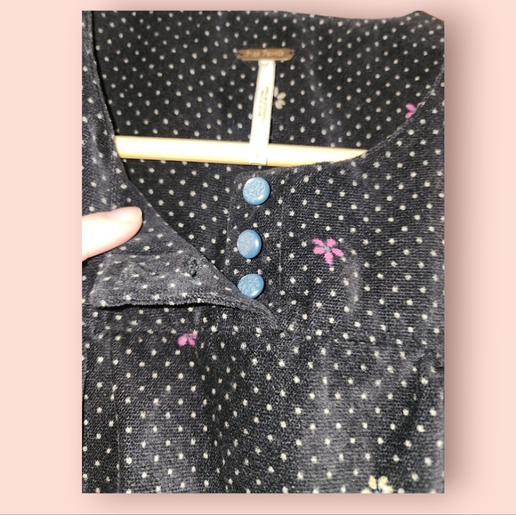 Free People Velvet Babydoll Tunic Polkadot Floral Smock Mini Dress Size 2 - Picture 3 of 4